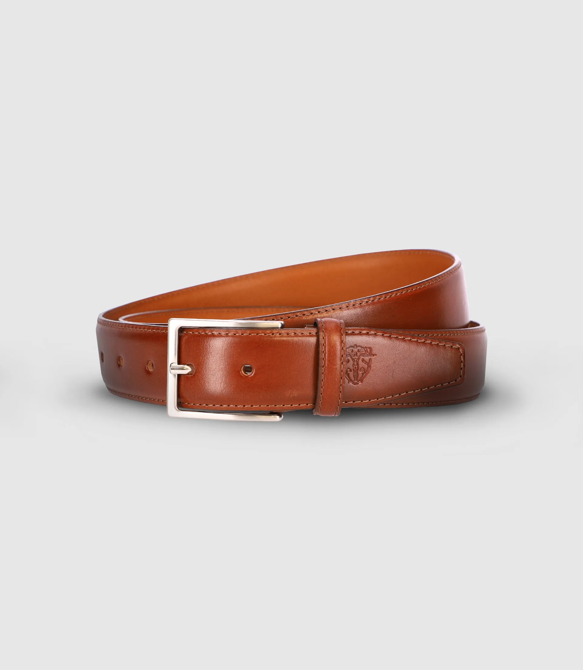 Ceinture ajustable en cuir patiné camel