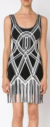 'Charoletta' Basket Weave Fringe Jacquard Dress