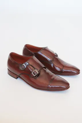 ZAPATO ELEGANTE ALEJANDRO DOUBLE MONK STRAP EN CUERO CAFE PARA HOMBRE | LUZ 1709